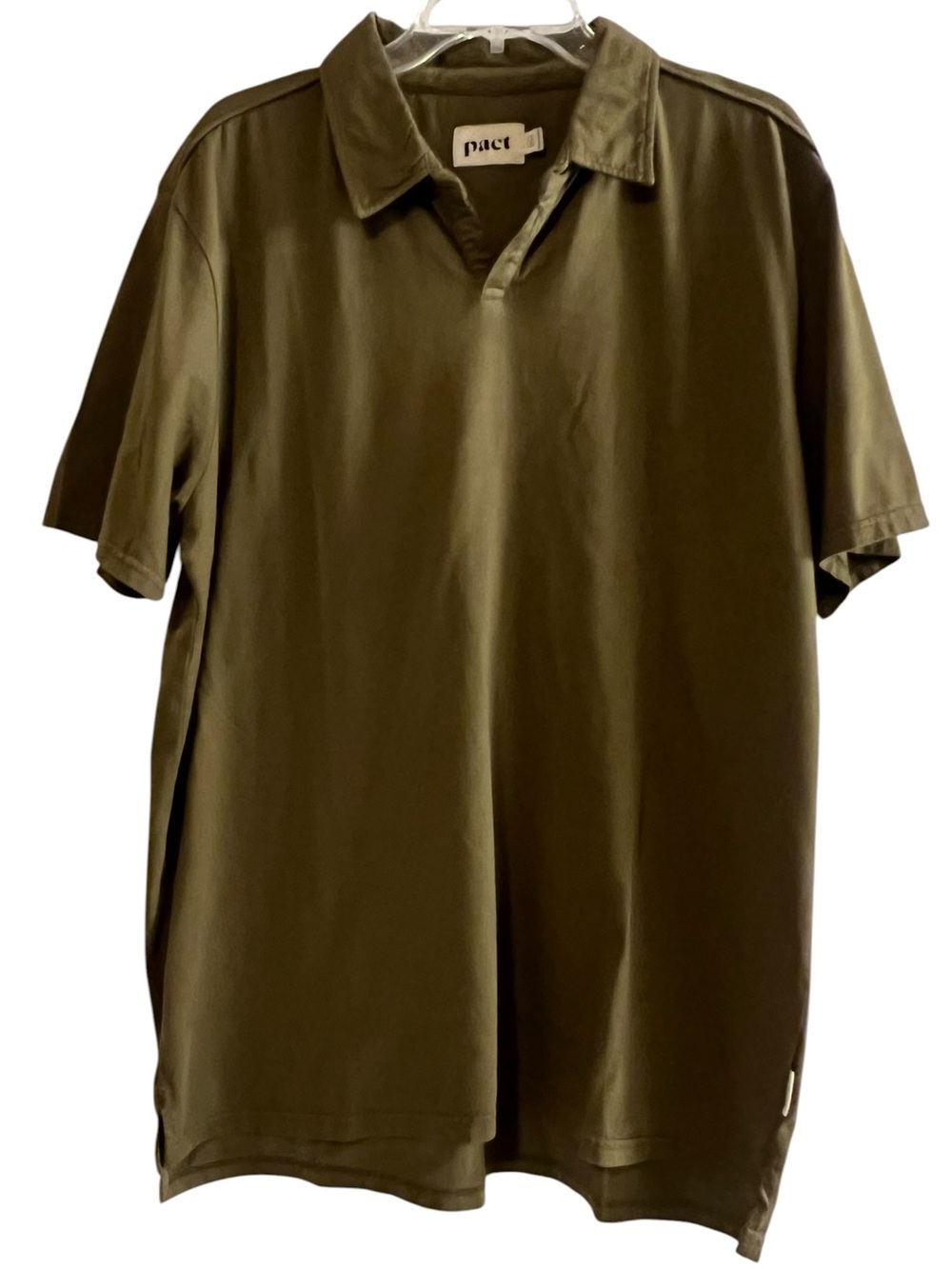 Pact Mens Shirt Sleeve Collard Shirt XL Olive Green 100% Organic Cotton